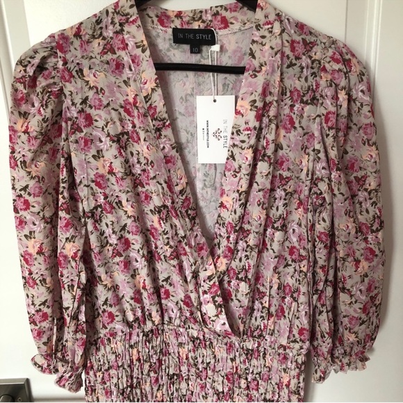 NWT In the Style x Lorna Luxe Harper Floral Ruched Ruffle Dress Romantic Sz 6 - Picture 7 of 10